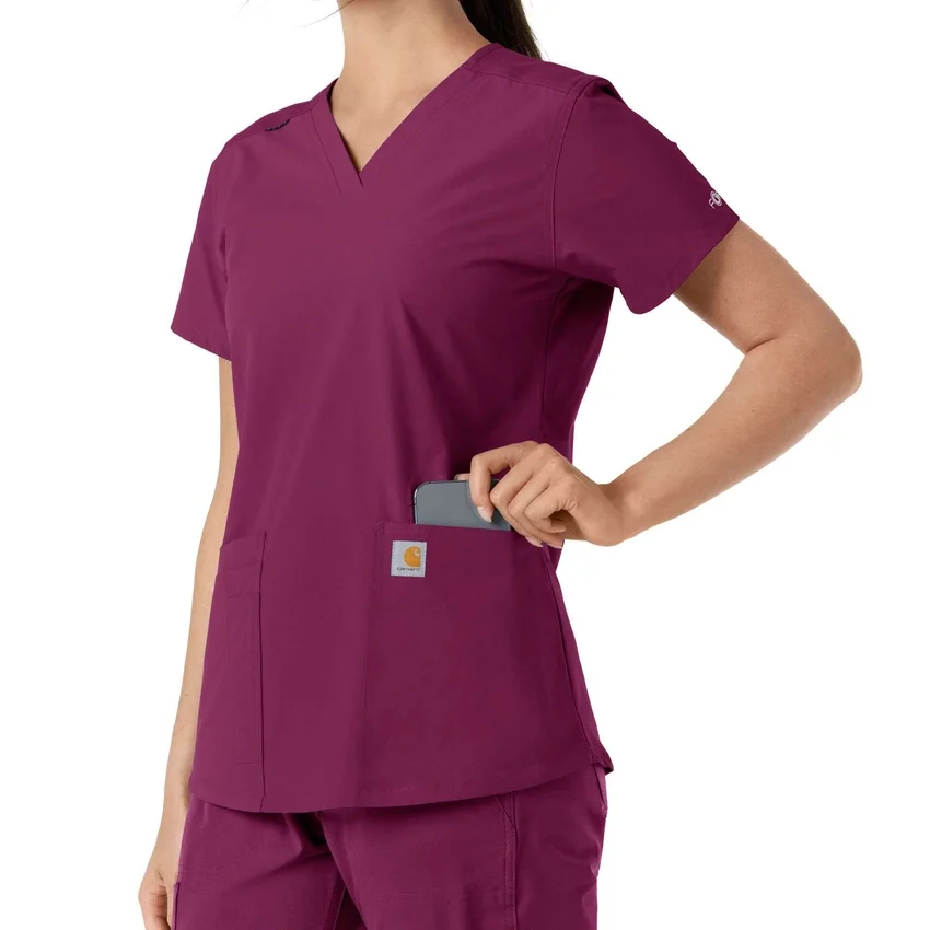 Blusa médica de cuello en V con paneles de punto Force Essentials para mujer