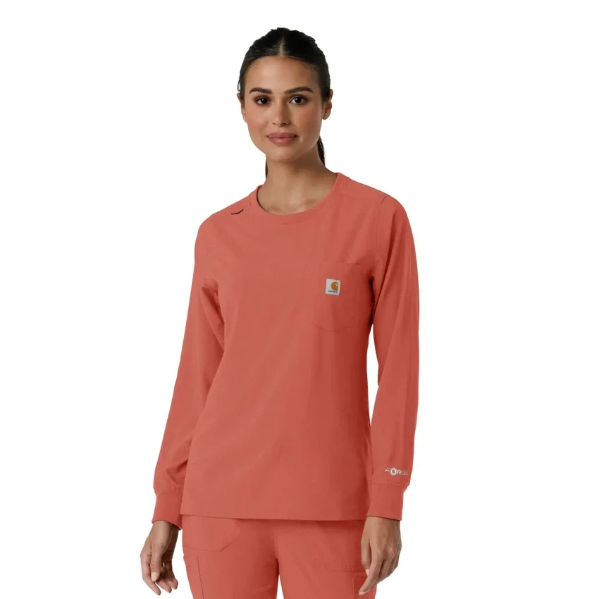 Blusa médica de manguitos largos con cuello redondo Force Cross-Flex para mujer