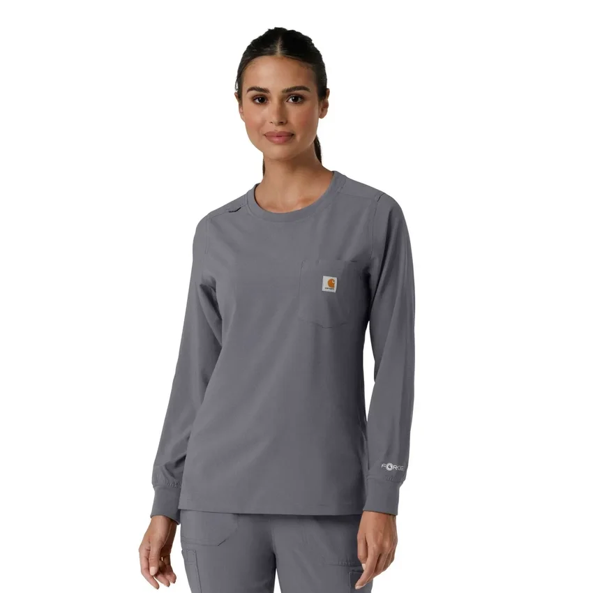 Blusa médica de manguitos largos con cuello redondo Force Cross-Flex para mujer
