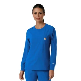 Blusa médica de manguitos largos con cuello redondo Force Cross-Flex para mujer