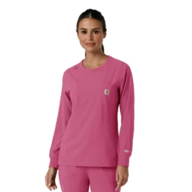 Blusa médica de manguitos largos con cuello redondo Force Cross-Flex para mujer