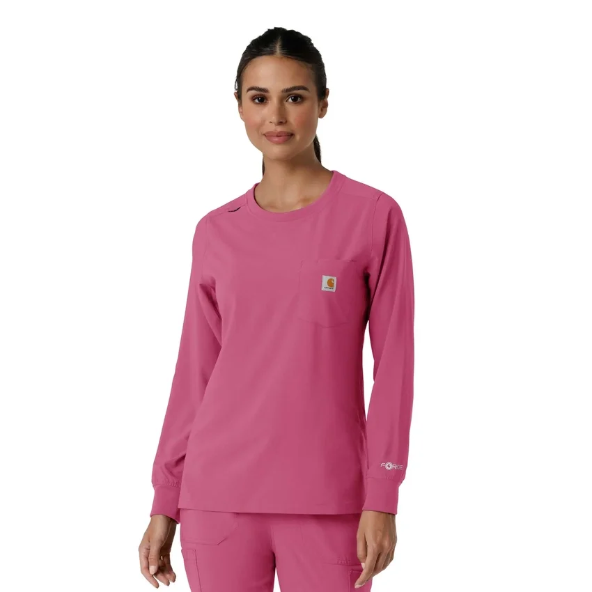 Blusa médica de manguitos largos con cuello redondo Force Cross-Flex para mujer