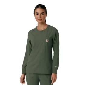 Blusa médica de manguitos largos con cuello redondo Force Cross-Flex para mujer