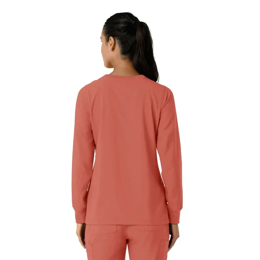 Blusa médica de manguitos largos con cuello redondo Force Cross-Flex para mujer