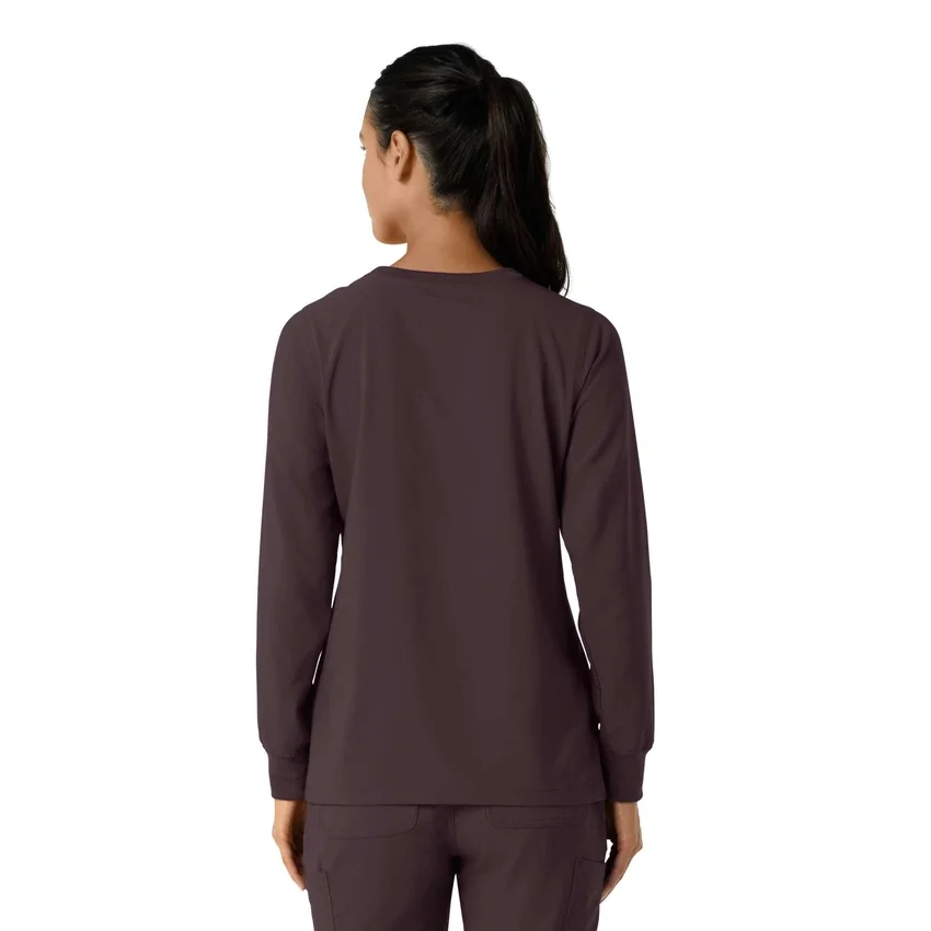 Blusa médica de manguitos largos con cuello redondo Force Cross-Flex para mujer