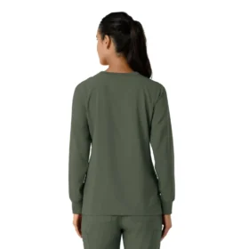 Blusa médica de manguitos largos con cuello redondo Force Cross-Flex para mujer