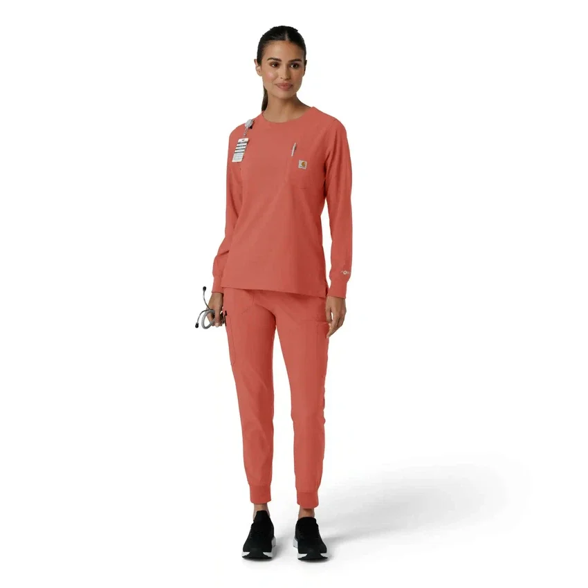Blusa médica de manguitos largos con cuello redondo Force Cross-Flex para mujer