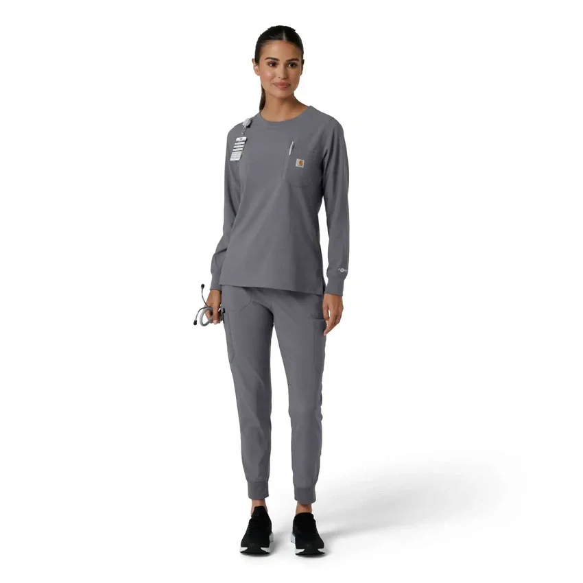 Blusa médica de manguitos largos con cuello redondo Force Cross-Flex para mujer