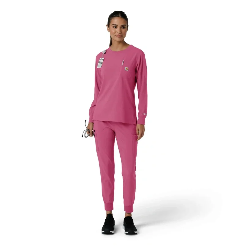 Blusa médica de manguitos largos con cuello redondo Force Cross-Flex para mujer