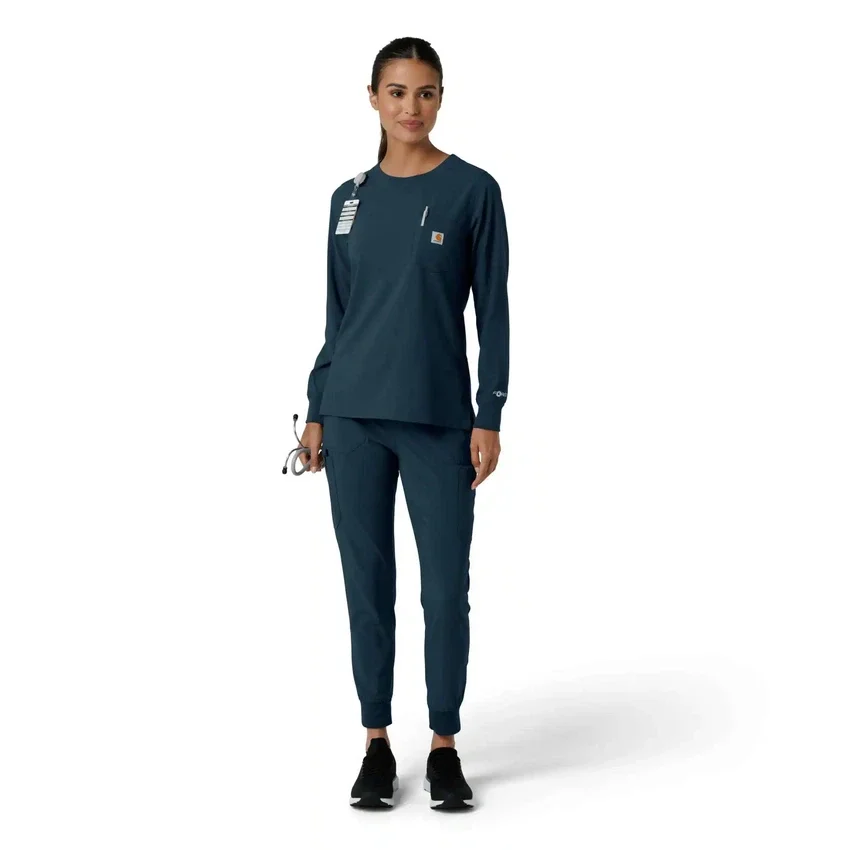 Blusa médica de manguitos largos con cuello redondo Force Cross-Flex para mujer