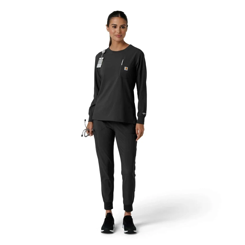 Blusa médica de manguitos largos con cuello redondo Force Cross-Flex para mujer