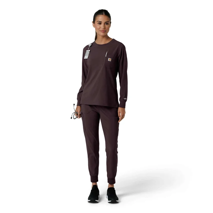 Blusa médica de manguitos largos con cuello redondo Force Cross-Flex para mujer