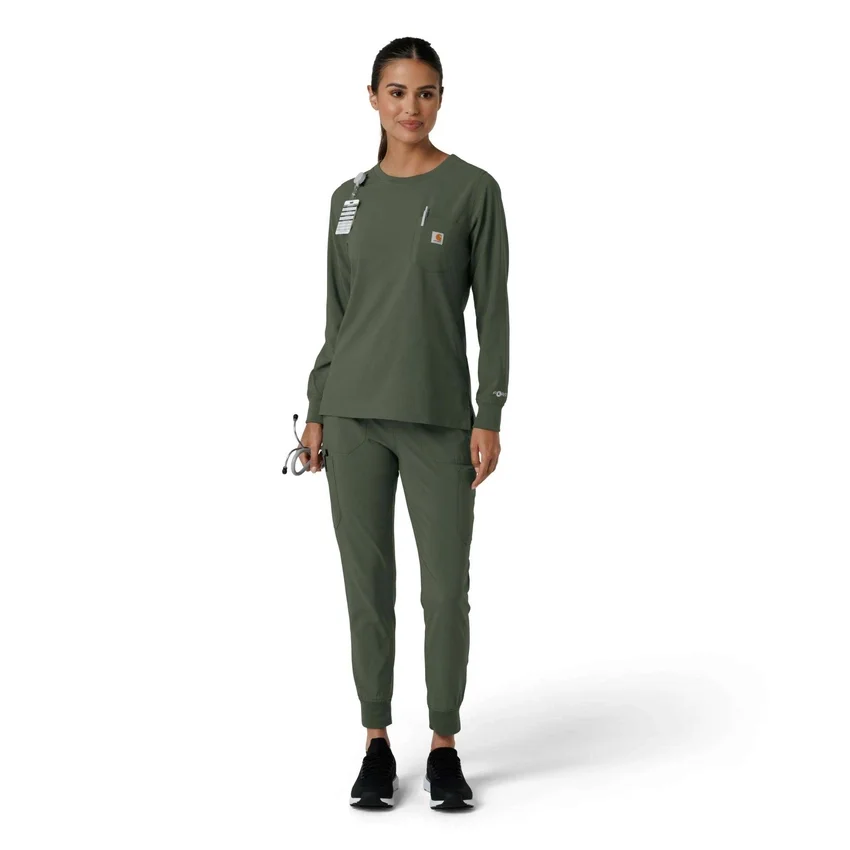 Blusa médica de manguitos largos con cuello redondo Force Cross-Flex para mujer