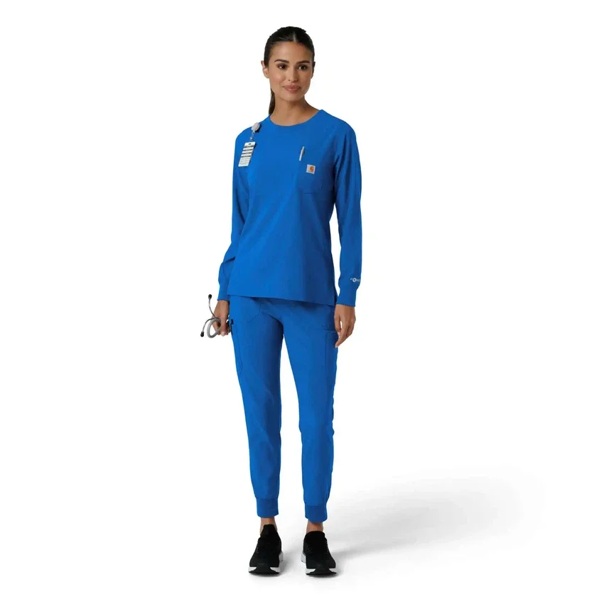Blusa médica de manguitos largos con cuello redondo Force Cross-Flex para mujer