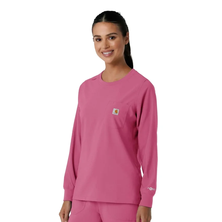 Blusa médica de manguitos largos con cuello redondo Force Cross-Flex para mujer