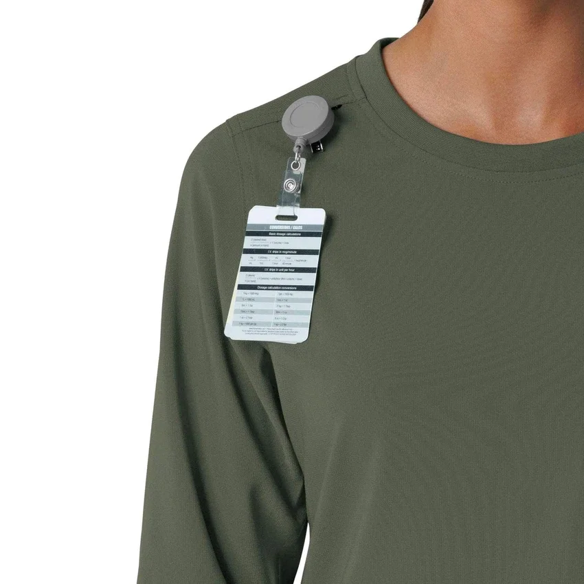Blusa médica de manguitos largos con cuello redondo Force Cross-Flex para mujer