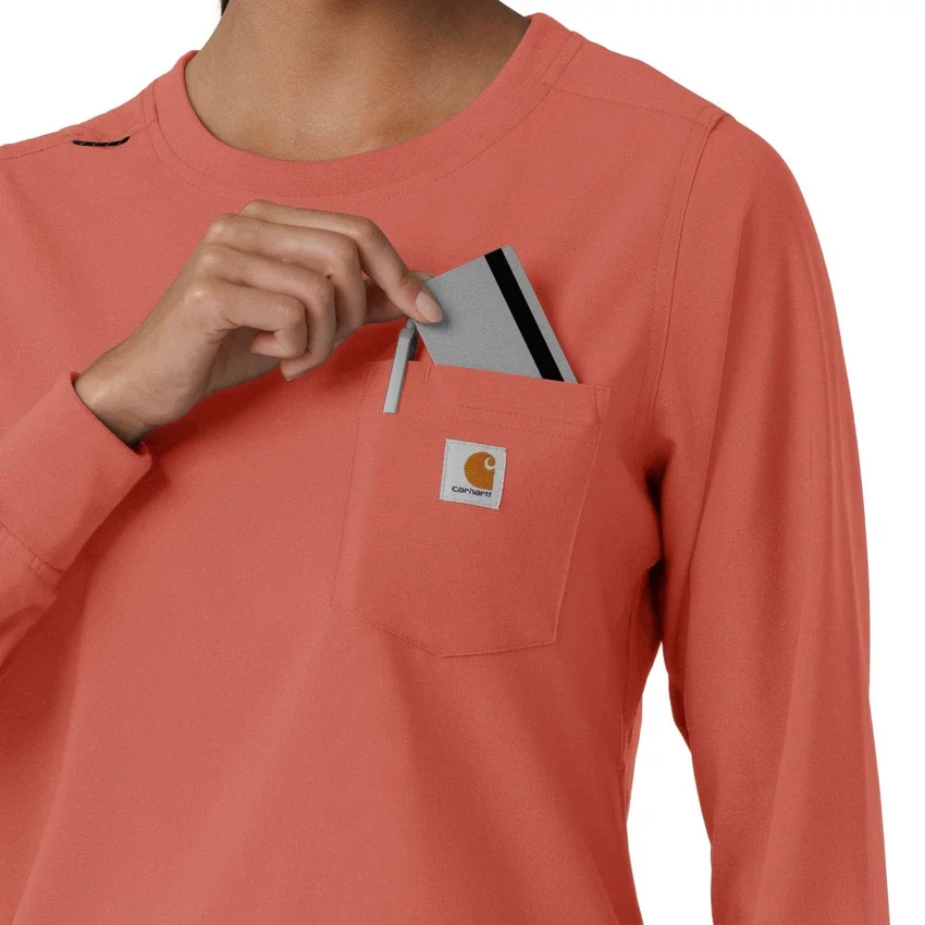 Blusa médica de manguitos largos con cuello redondo Force Cross-Flex para mujer