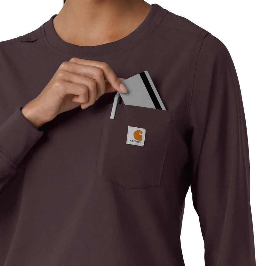Blusa médica de manguitos largos con cuello redondo Force Cross-Flex para mujer