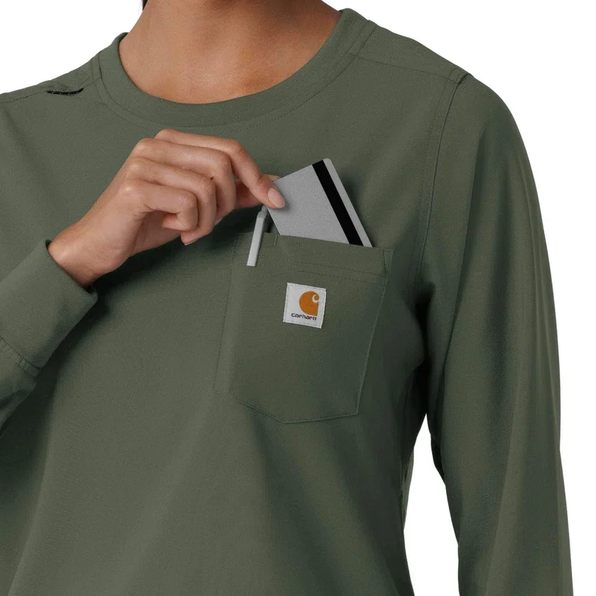 Blusa médica de manguitos largos con cuello redondo Force Cross-Flex para mujer
