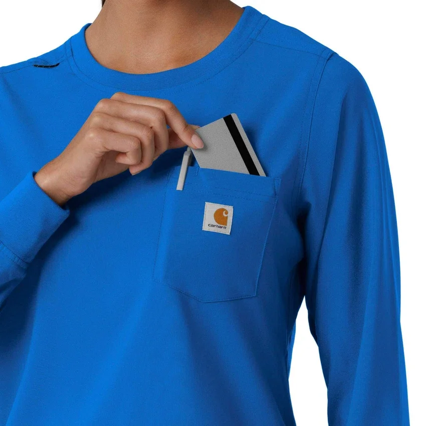 Blusa médica de manguitos largos con cuello redondo Force Cross-Flex para mujer