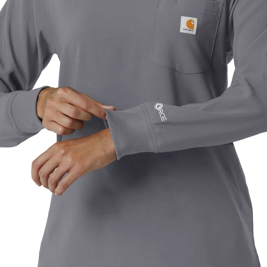 Blusa médica de manguitos largos con cuello redondo Force Cross-Flex para mujer