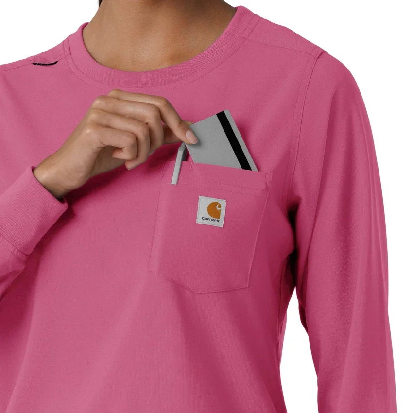 Blusa médica de manguitos largos con cuello redondo Force Cross-Flex para mujer