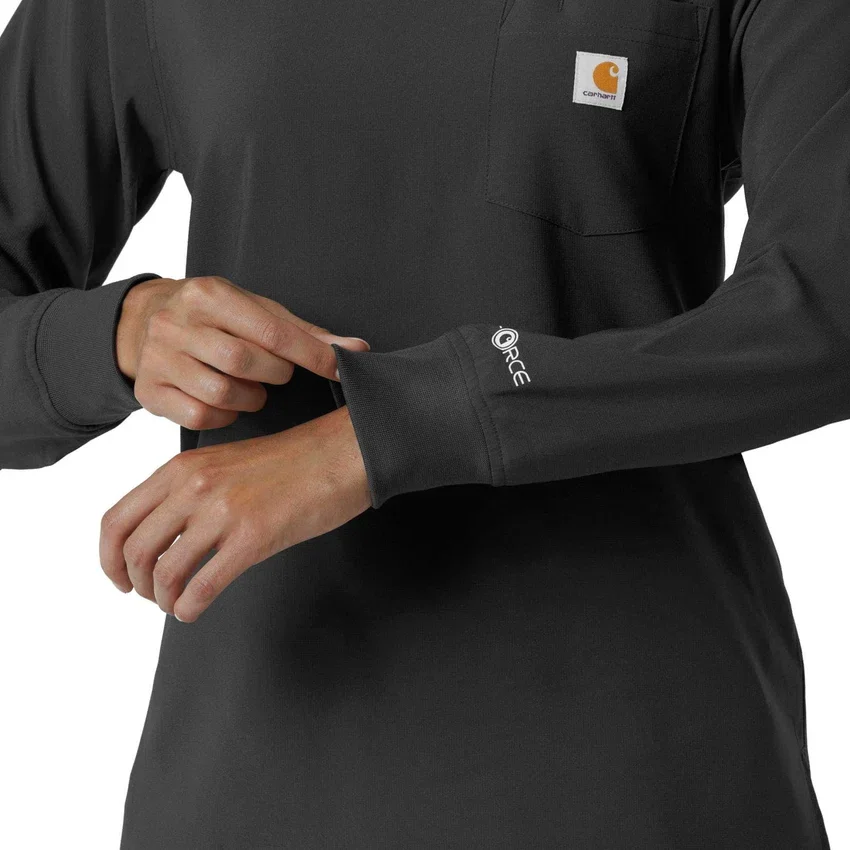 Blusa médica de manguitos largos con cuello redondo Force Cross-Flex para mujer