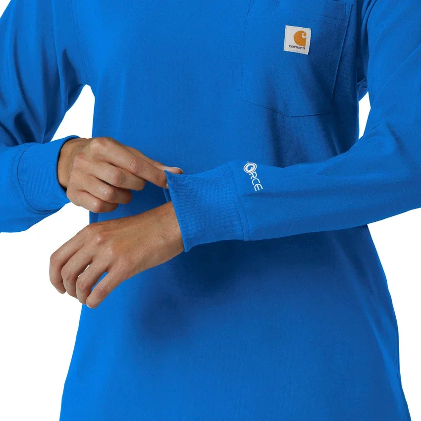 Blusa médica de manguitos largos con cuello redondo Force Cross-Flex para mujer