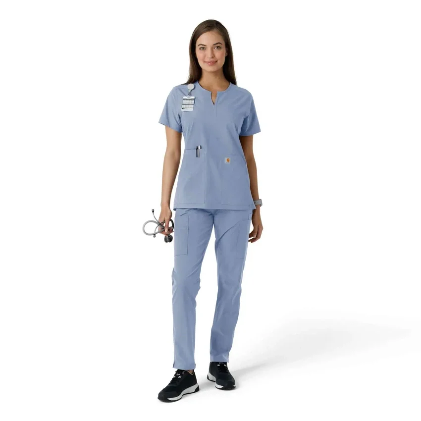 Blusa médica de mujer Force Essentials con cuello en V y paneles de punto