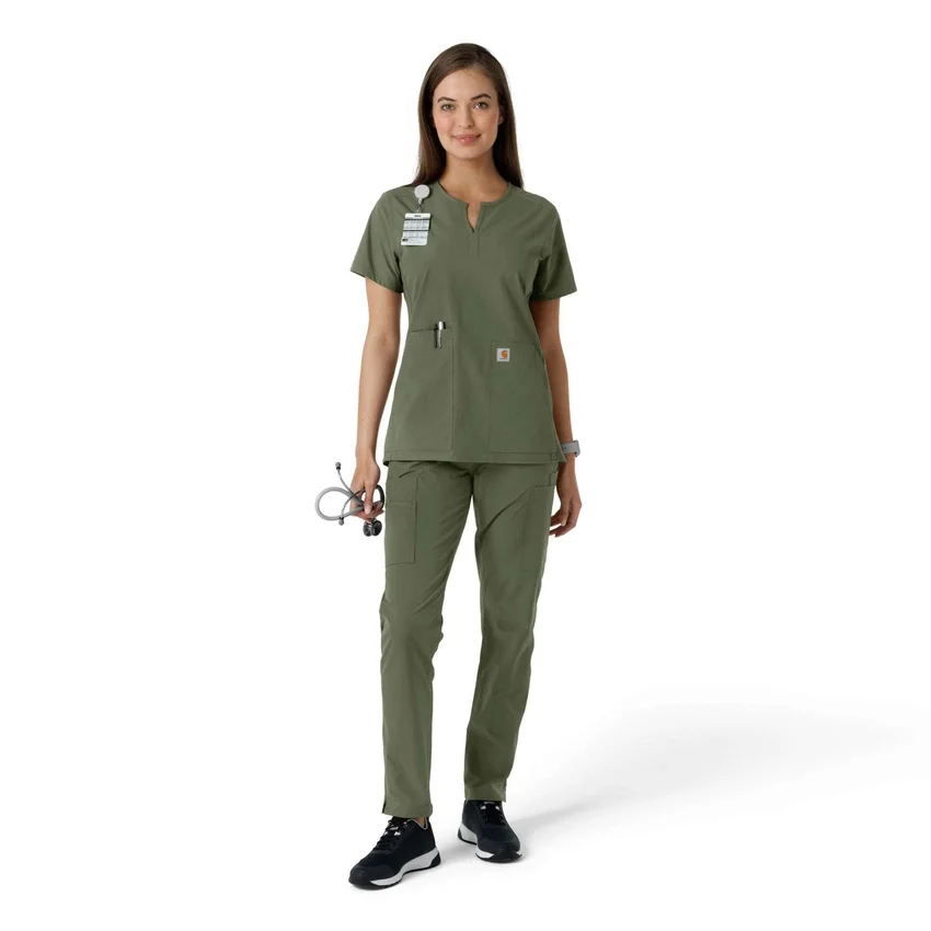 Blusa médica de mujer Force Essentials con cuello en V y paneles de punto