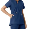 Blusa médica de mujer Force Essentials con cuello en V y paneles de punto