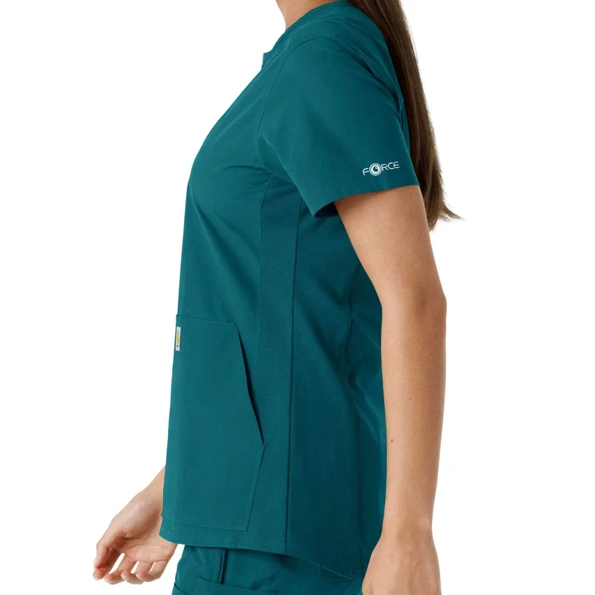 Blusa médica de mujer Force Essentials con cuello en V y paneles de punto