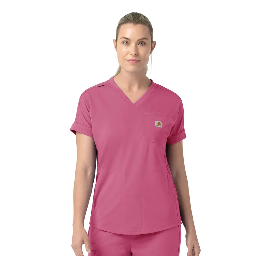 Blusa médica de punto con cuello en V Force Cross-Flex para mujer