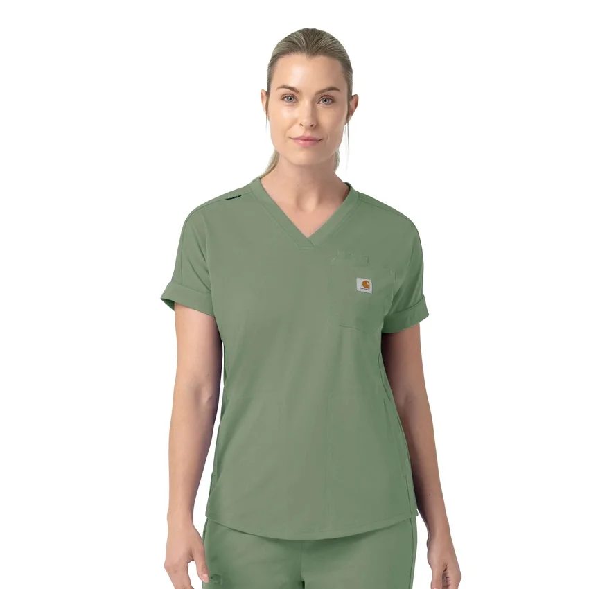 Blusa médica de punto con cuello en V Force Cross-Flex para mujer