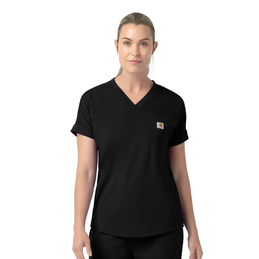 Blusa médica de punto con cuello en V Force Cross-Flex para mujer