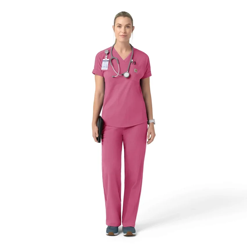 Blusa médica de punto con cuello en V Force Cross-Flex para mujer
