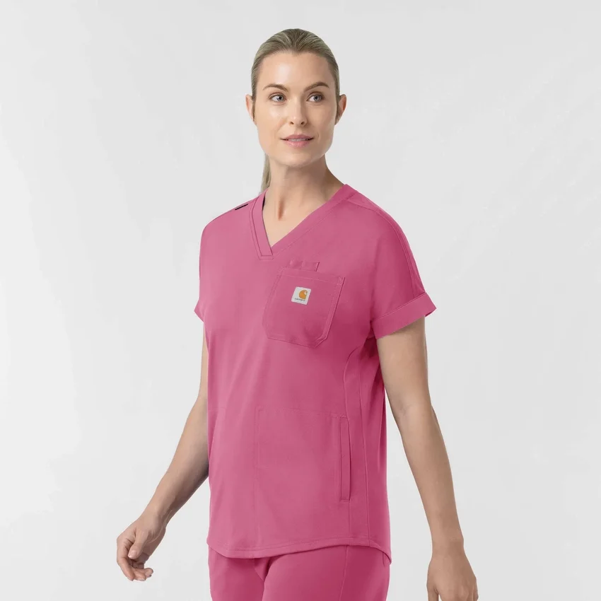 Blusa médica de punto con cuello en V Force Cross-Flex para mujer