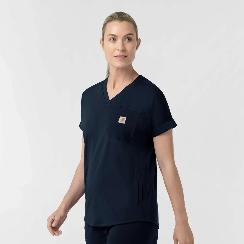 Blusa médica de punto con cuello en V Force Cross-Flex para mujer