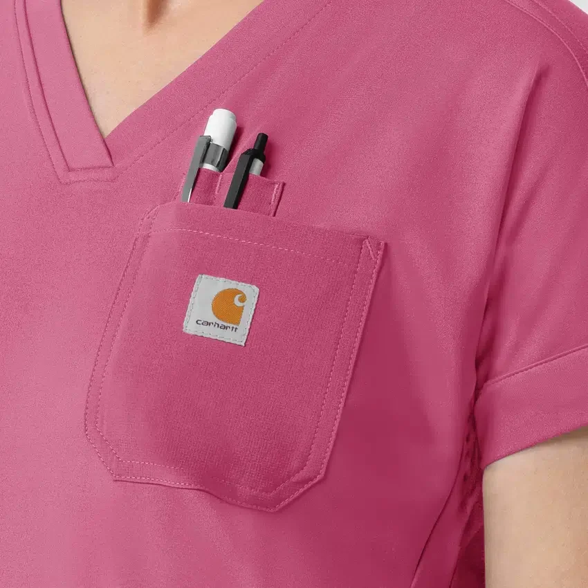 Blusa médica de punto con cuello en V Force Cross-Flex para mujer