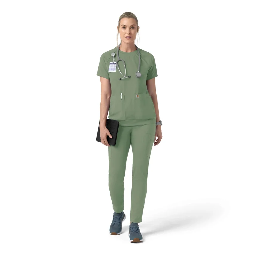 Blusa médica de punto con cuello redondo Force Cross-Flex para mujer