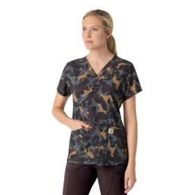 Blusa médica estampada con cuello en V Cross-Flex para mujer