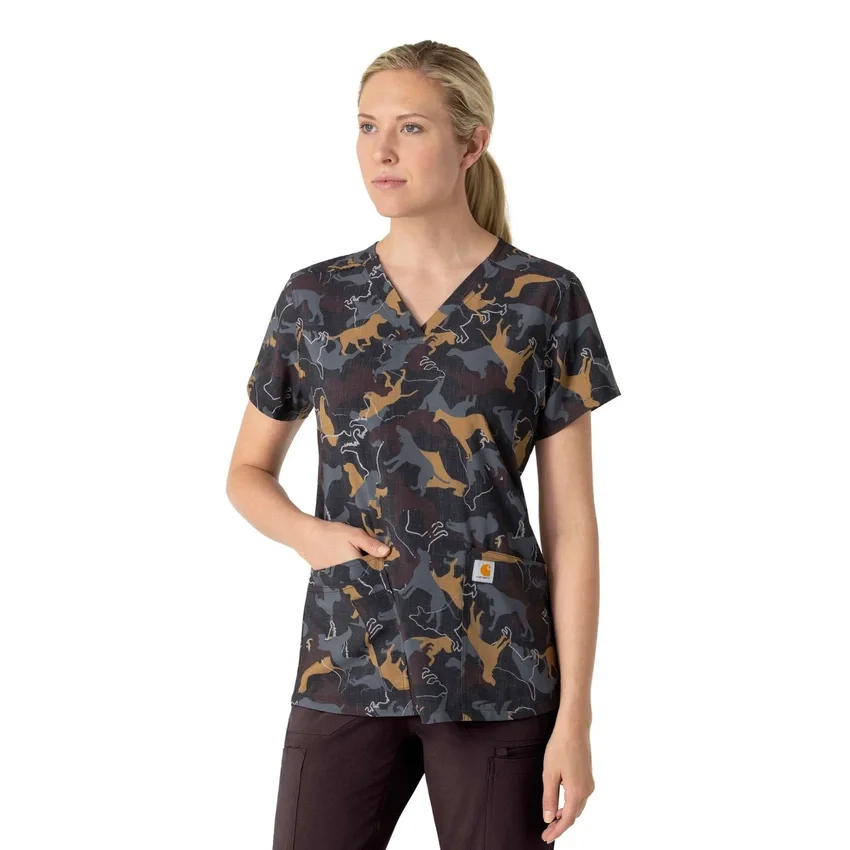 Blusa médica estampada con cuello en V Cross-Flex para mujer