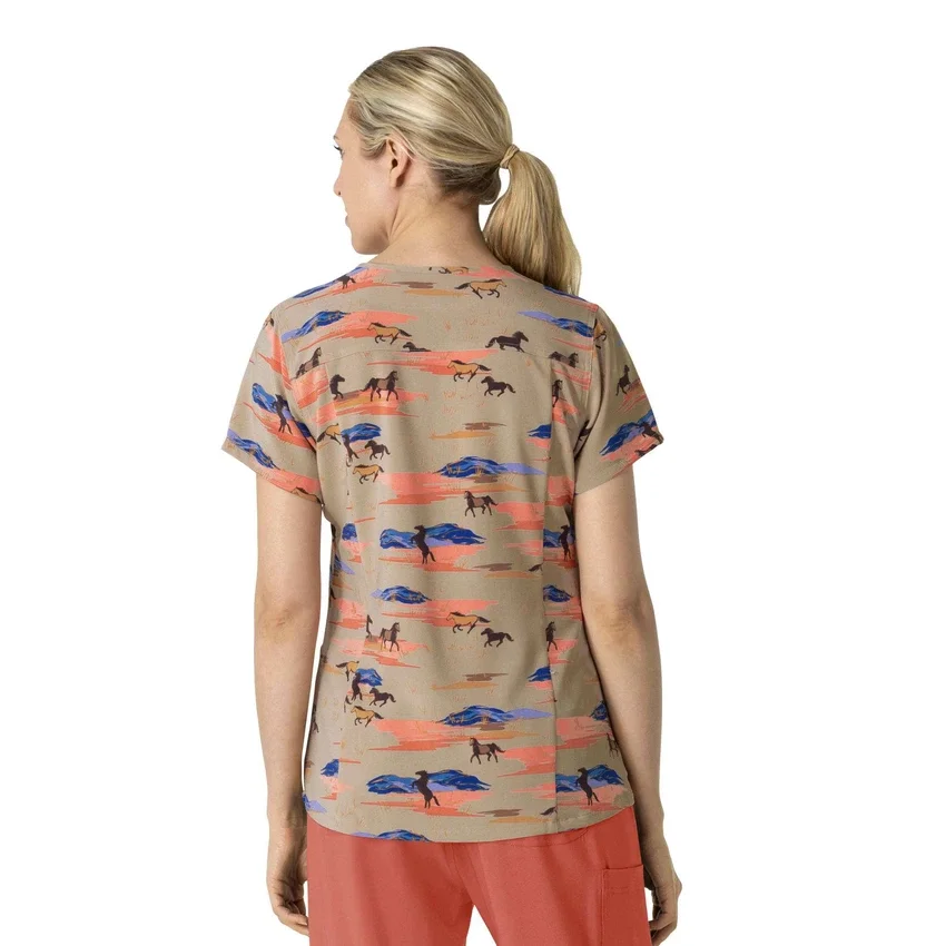 Blusa médica estampada con cuello en V Cross-Flex para mujer