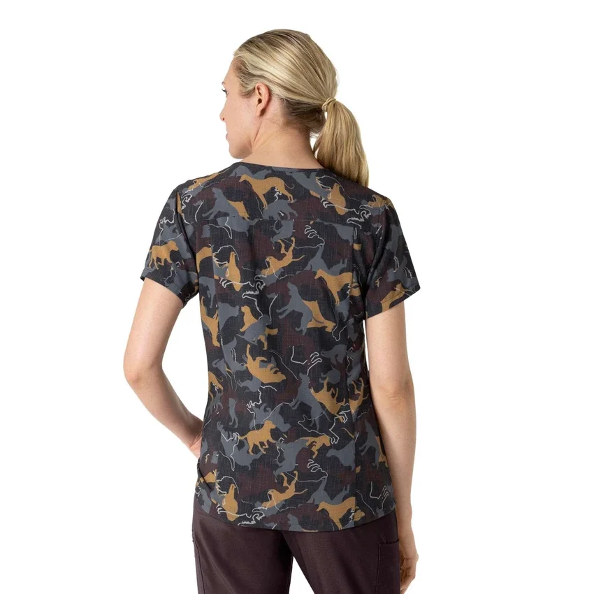 Blusa médica estampada con cuello en V Cross-Flex para mujer