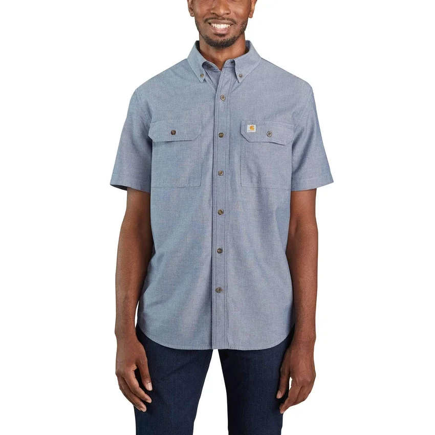 Camisa de chambray con manguitos cortos y corte holgado «Fort» para hombre - Camisas de trabajo para hombre