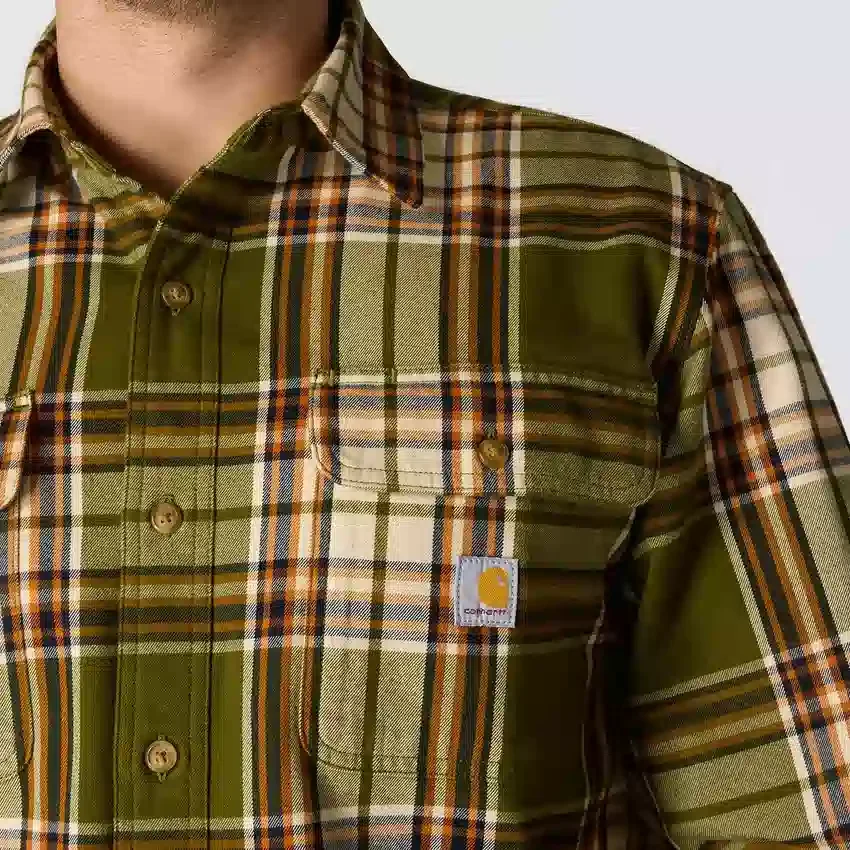 Camisa de franela a cuadros de manguitos largos, de corte holgado y tejido grueso