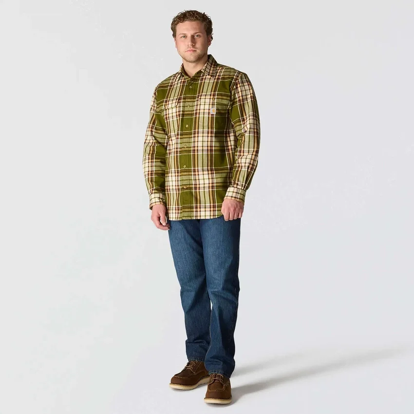 Camisa de franela a cuadros de manguitos largos, de corte holgado y tejido grueso