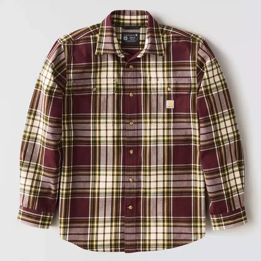 Camisa de franela a cuadros de manguitos largos, de corte holgado y tejido grueso