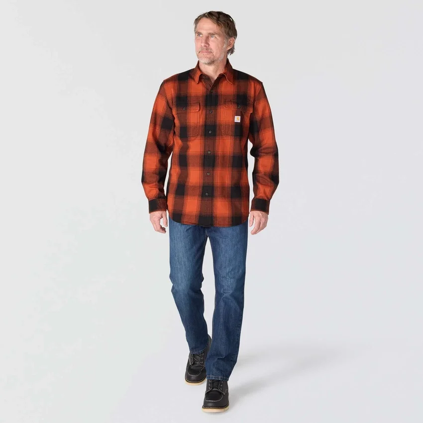 Camisa de franela a cuadros de manguitos largos, de corte holgado y tejido grueso