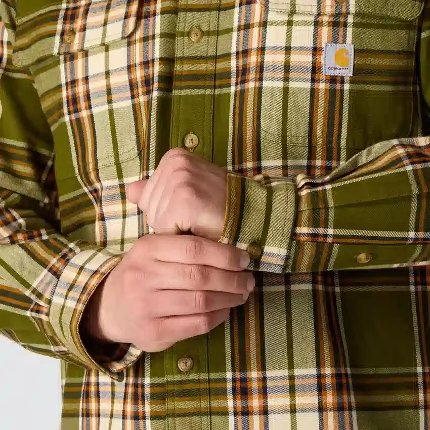 Camisa de franela a cuadros de manguitos largos, de corte holgado y tejido grueso